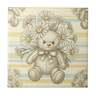 Teddy Bear Daisy Garden Pattern (10) Ceramic Tile