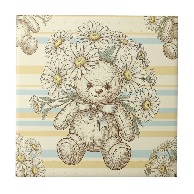 Teddy Bear Daisy Garden Pattern (10) Ceramic Tile (Front)