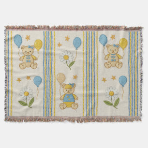 Teddy Bear Daisy Garden Pattern (10) Throw Blanket