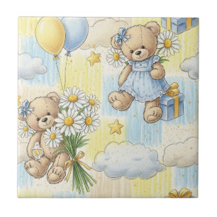 Teddy Bear Daisy Garden Pattern (11) Ceramic Tile