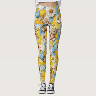 Teddy Bear Daisy Garden Pattern (11) Leggings