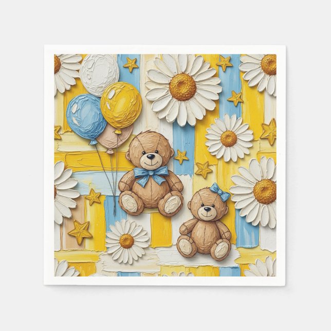 Teddy Bear Daisy Garden Pattern (11) Napkin (Front)