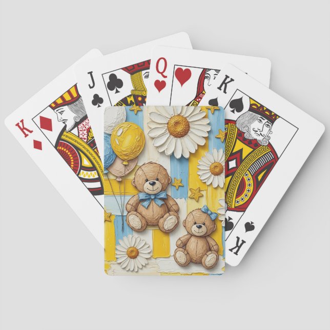 Teddy Bear Daisy Garden Pattern (11) Playing Cards (Back)