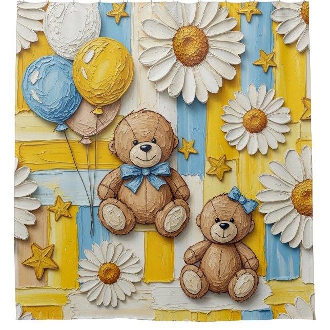 Teddy Bear Daisy Garden Pattern (11) Shower Curtain (Front)