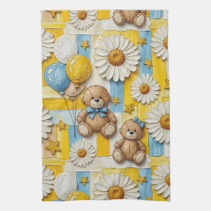 Teddy Bear Daisy Garden Pattern (11) Tea Towel