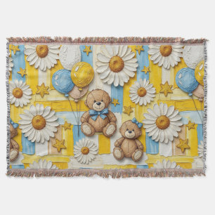 Teddy Bear Daisy Garden Pattern (11) Throw Blanket