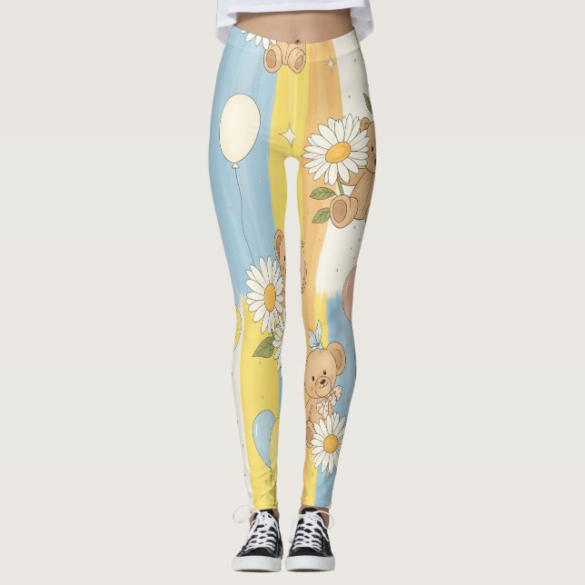 Teddy Bear Daisy Garden Pattern (12) Leggings (Front)