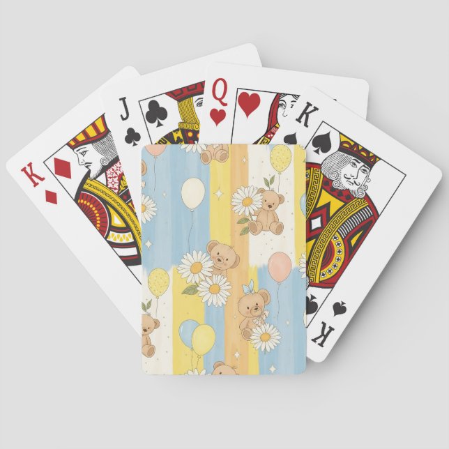 Teddy Bear Daisy Garden Pattern (12) Playing Cards (Back)