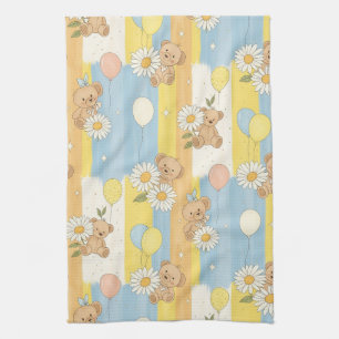 Teddy Bear Daisy Garden Pattern (12) Tea Towel