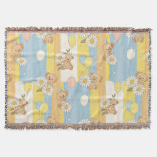Teddy Bear Daisy Garden Pattern (12) Throw Blanket