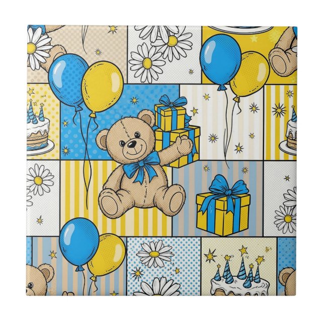 Teddy Bear Daisy Garden Pattern (13) Ceramic Tile (Front)