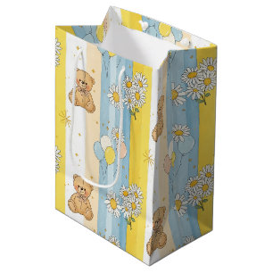 Teddy Bear Daisy Garden Pattern (13) Medium Gift Bag