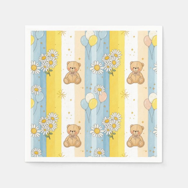 Teddy Bear Daisy Garden Pattern (13) Napkin (Front)
