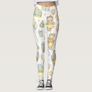 Teddy Bear Daisy Garden Pattern (14) Leggings