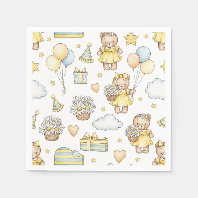 Teddy Bear Daisy Garden Pattern (14) Napkin (Front)