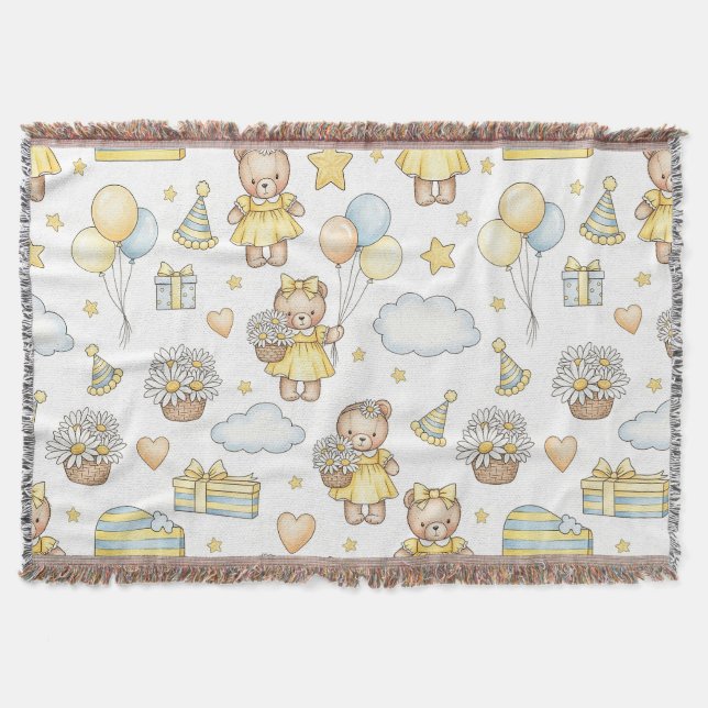 Teddy Bear Daisy Garden Pattern (14) Throw Blanket (Front)