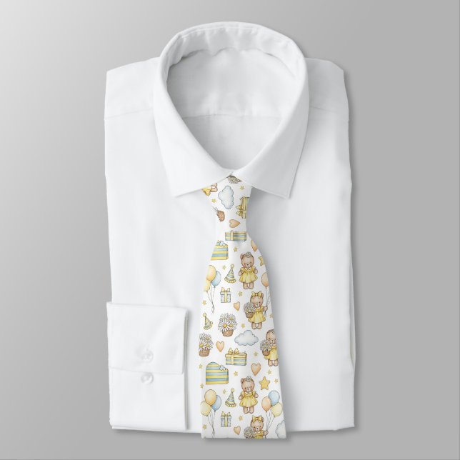 Teddy Bear Daisy Garden Pattern (14) Tie (Tied)