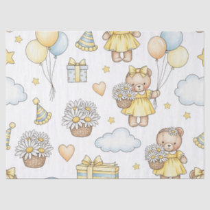Teddy Bear Daisy Garden Pattern (14) Tissue Paper