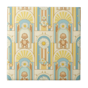 Teddy Bear Daisy Garden Pattern (15) Ceramic Tile