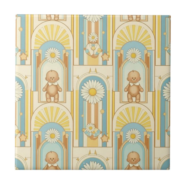 Teddy Bear Daisy Garden Pattern (15) Ceramic Tile (Front)