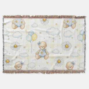 Teddy Bear Daisy Garden Pattern (15) Throw Blanket