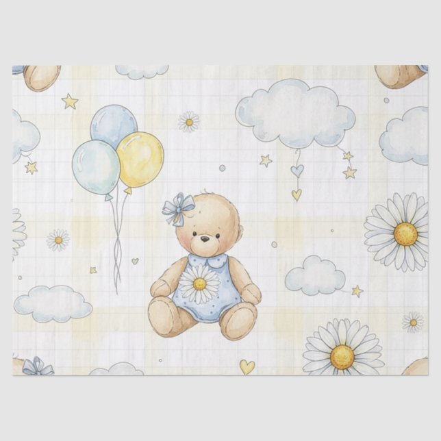 Teddy Bear Daisy Garden Pattern (15) Tissue Paper (Front)