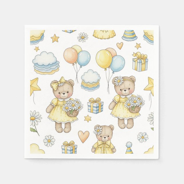 Teddy Bear Daisy Garden Pattern (16) Napkin (Front)