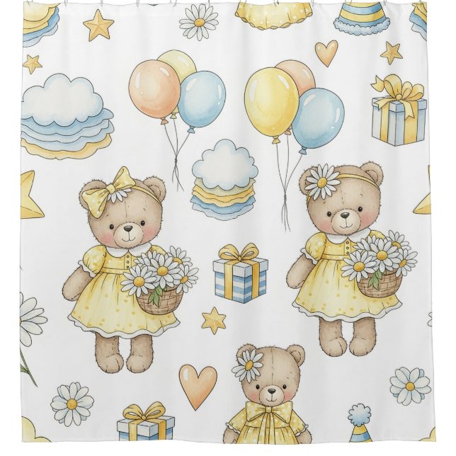 Teddy Bear Daisy Garden Pattern (16) Shower Curtain (Front)