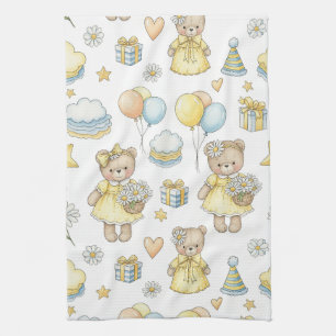 Teddy Bear Daisy Garden Pattern (16) Tea Towel
