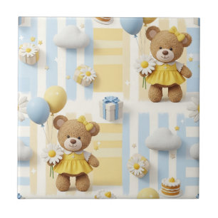 Teddy Bear Daisy Garden Pattern (17) Ceramic Tile