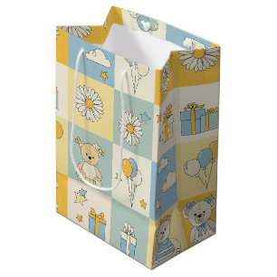 Teddy Bear Daisy Garden Pattern (17) Medium Gift Bag