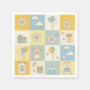 Teddy Bear Daisy Garden Pattern (17) Napkin