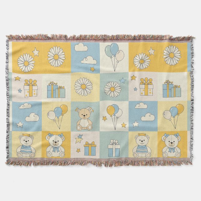 Teddy Bear Daisy Garden Pattern (17) Throw Blanket (Front)