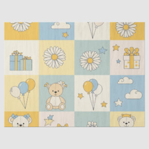 Teddy Bear Daisy Garden Pattern (17) Tissue Paper