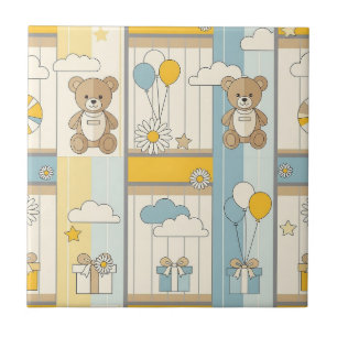 Teddy Bear Daisy Garden Pattern (18) Ceramic Tile