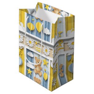 Teddy Bear Daisy Garden Pattern (18) Medium Gift Bag