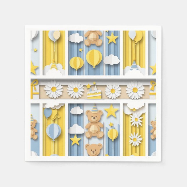 Teddy Bear Daisy Garden Pattern (18) Napkin (Front)