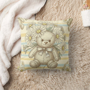 Teddy Bear Daisy Garden Pattern (1) Cushion