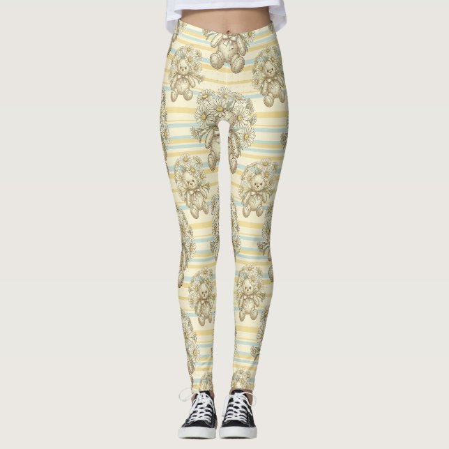 Teddy Bear Daisy Garden Pattern (1) Leggings (Front)