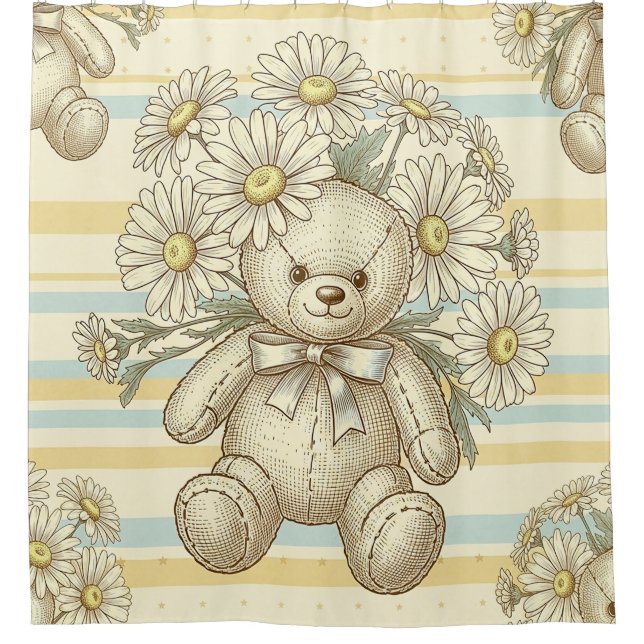Teddy Bear Daisy Garden Pattern (1) Shower Curtain (Front)