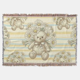 Teddy Bear Daisy Garden Pattern (1) Throw Blanket