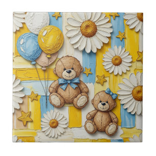 Teddy Bear Daisy Garden Pattern (2) Ceramic Tile