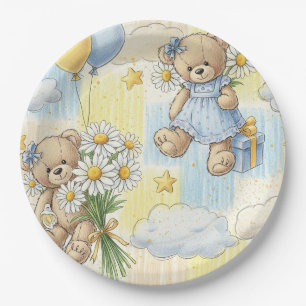 Teddy Bear Daisy Garden Pattern (2) Paper Plate