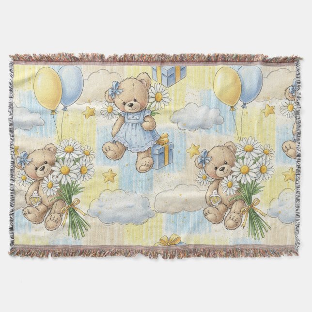 Teddy Bear Daisy Garden Pattern (2) Throw Blanket (Front)