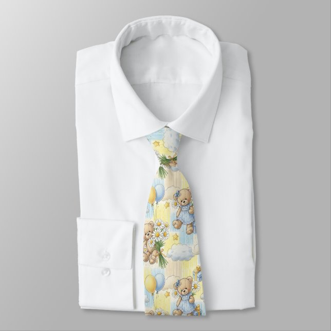 Teddy Bear Daisy Garden Pattern (2) Tie (Tied)