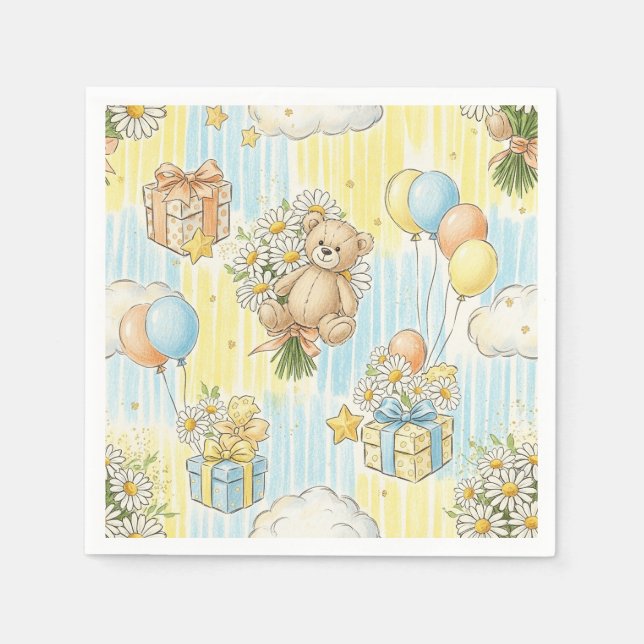 Teddy Bear Daisy Garden Pattern (3) Napkin (Front)