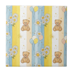 Teddy Bear Daisy Garden Pattern (4) Ceramic Tile