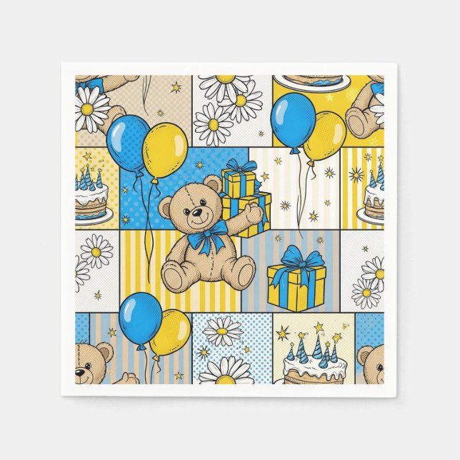Teddy Bear Daisy Garden Pattern (4) Napkin (Front)