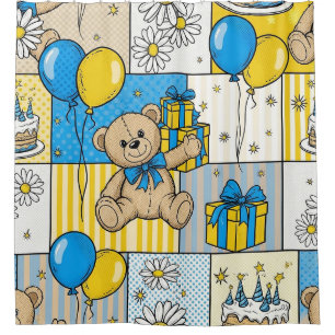 Teddy Bear Daisy Garden Pattern (4) Shower Curtain