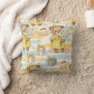 Teddy Bear Daisy Garden Pattern (5) Cushion